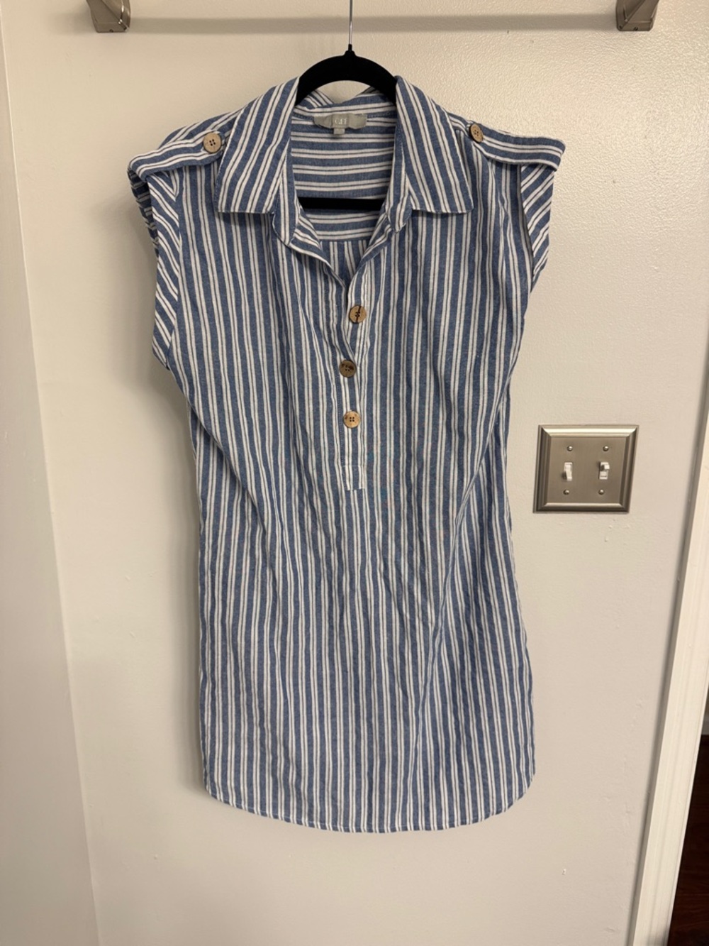 Cap sleeve Blue & White Striped Shirt Dress with pockets!